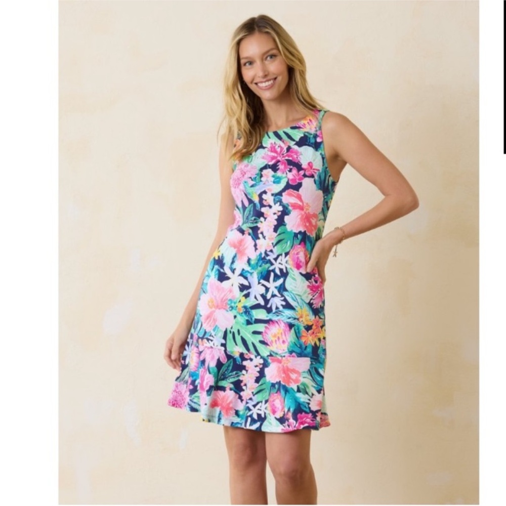 Tommy Bahama Navy Floral Sleeveless Mini Dress with Pink & Green Accents